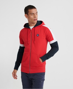 Superdry Collective Colour Block Cipzár Férfi Kapucnis Pulóver Piros | GALUM2981